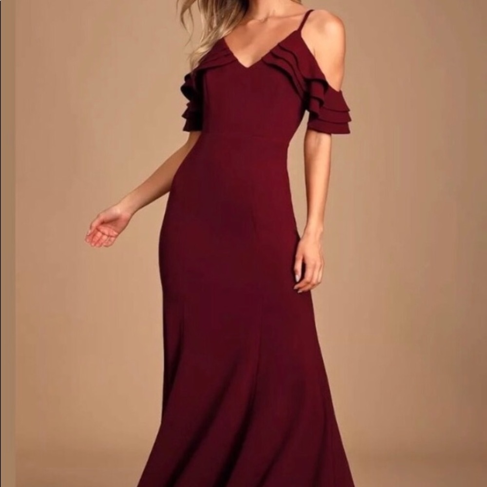 Lulu’s Cold Shoulder Maxi Bridesmaid Dress